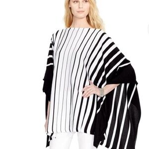 LAUREN Ralph Lauren Striped Poncho - Black + White, L/XL